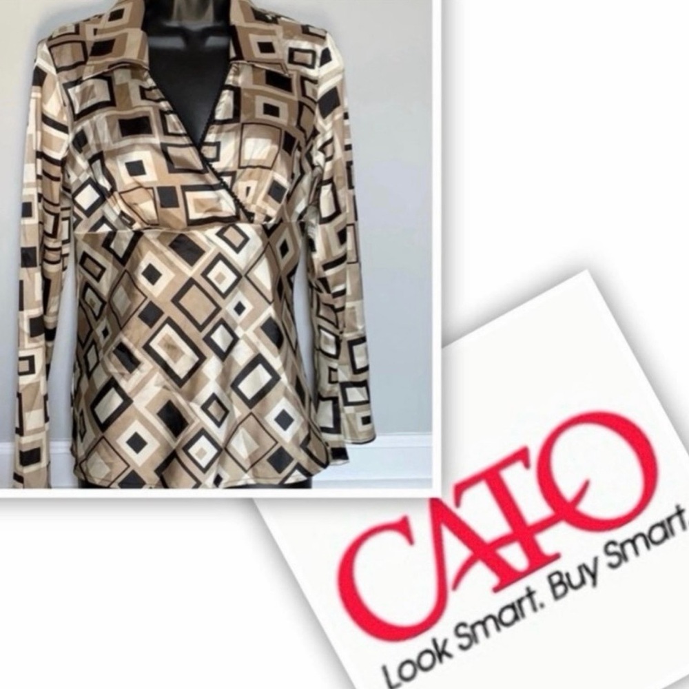 Cato Women's Black and Tan Geometric Blouse